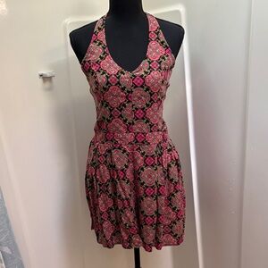 Hollister Pink and Black Patterned Halter Romper